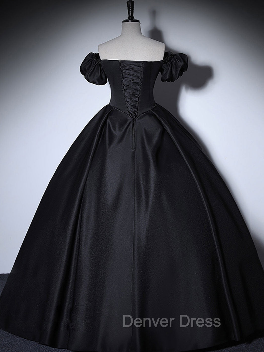Black Satin Long Prom Dresses, Black Long Formal Sweet 16 Dresses