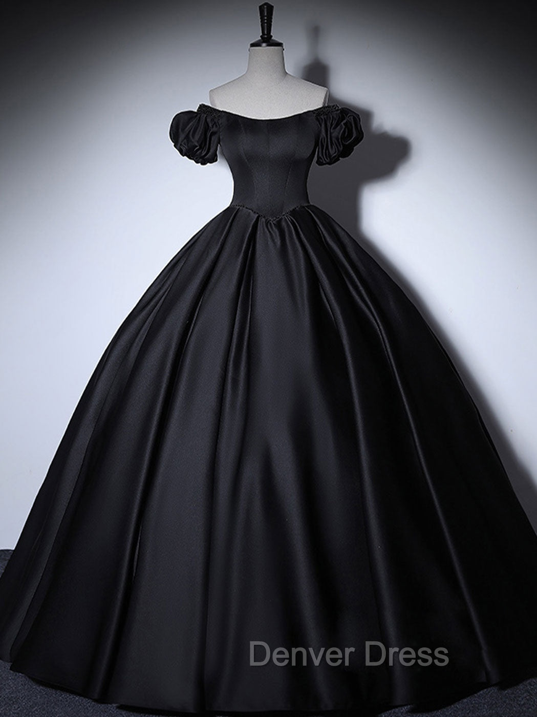 Black Satin Long Prom Dress, Black Long Prom Sweet 16 Dresses
