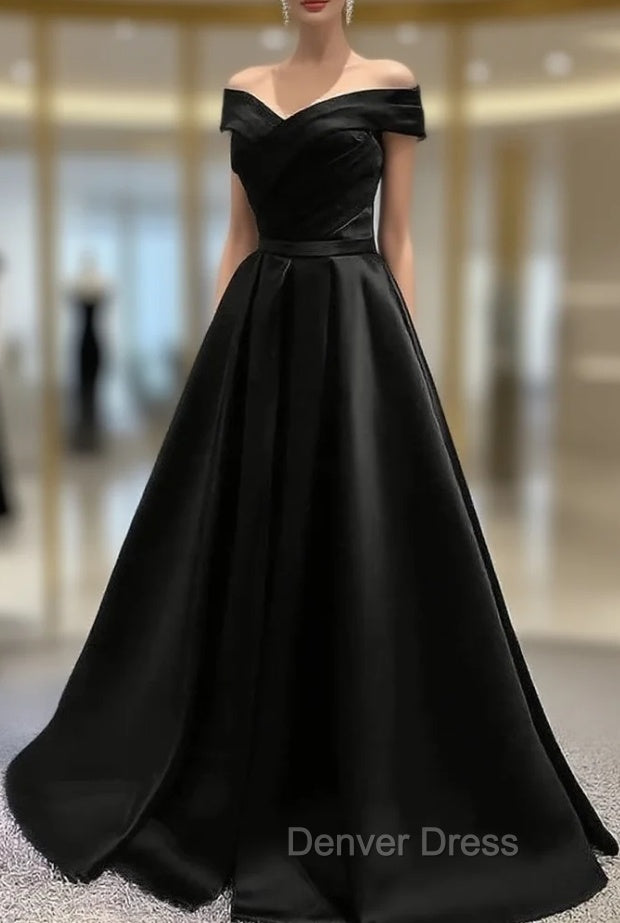 Black Satin Off Shoulder Long Simple Evening Dresses Formal Dresses, Black Party Dresses Secondary image