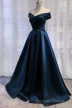Black Satin Off Shoulder Long Simple Evening Dresses Formal Dresses,Stunning Party Gown