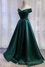 Black Satin Off Shoulder Long Simple Evening Dresses Formal Dresses,Stunning Party Gown