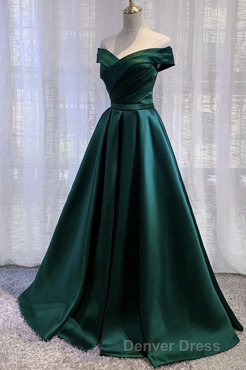 Black Satin Off Shoulder Long Simple Evening Dresses Formal Dresses,Stunning Party Gown