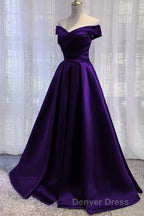 Black Satin Off Shoulder Long Simple Evening Dresses Formal Dresses,Stunning Party Gown