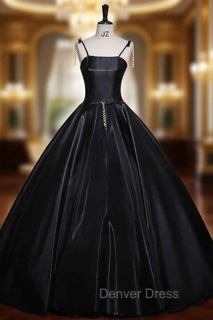 Black Satin Spaghetti Straps Quinceanera Dresses Main image