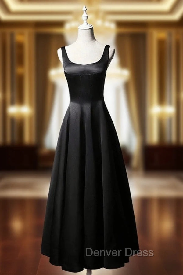 Black Satin Straps Black Short Prom Dresses Main image