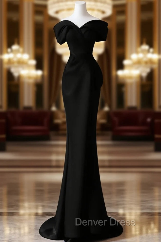 Black Satin Sweetheart Straps Long Formal Dresses, Black Long Prom Dresses Main image