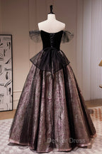 Black Satin Tulle Long Prom Dresses, A-Line Off Shoulder Evening Dresses Formal Dresses