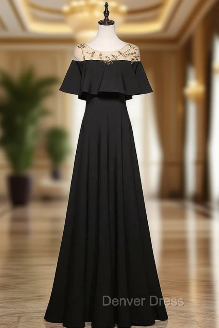 Black Scoop Neck Beading Prom Dresses Main image