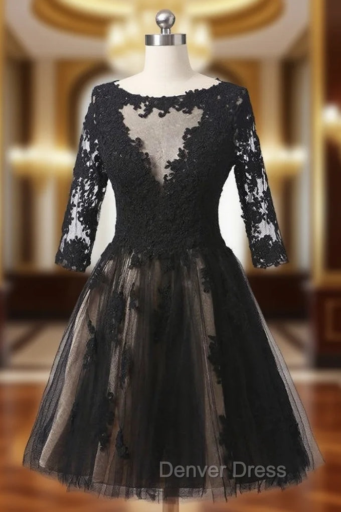 Black Scoop Neck Homecoming Dresses Half Sleeves Knee Length Main image