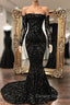 Black Sequin Long Sleeve Mermaid Prom Dresses