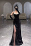 Black Sequin Mermaid Long Prom Dress With Slit