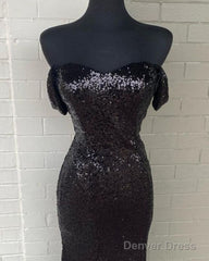 Black Sequin Off Shoulder Mermaid Dresses