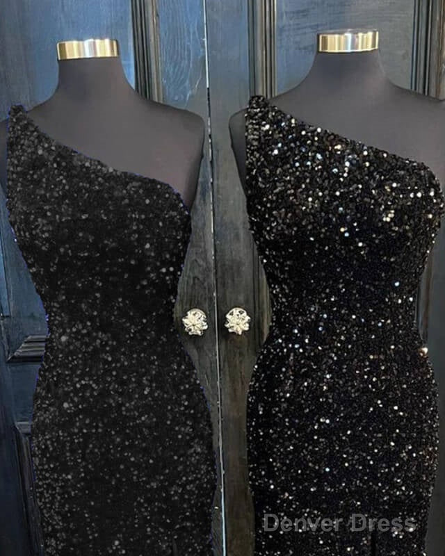 Black Sequin One Shoulder Slit Dress Secondary image
