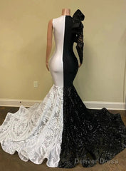 Black Sequin Trumpet Mermaid Long Sleeve Prom Dress