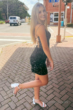 Black Sequins Lace Up Back Homecoming Dresses