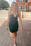 Black Sequins Lace Up Back Homecoming Dresses