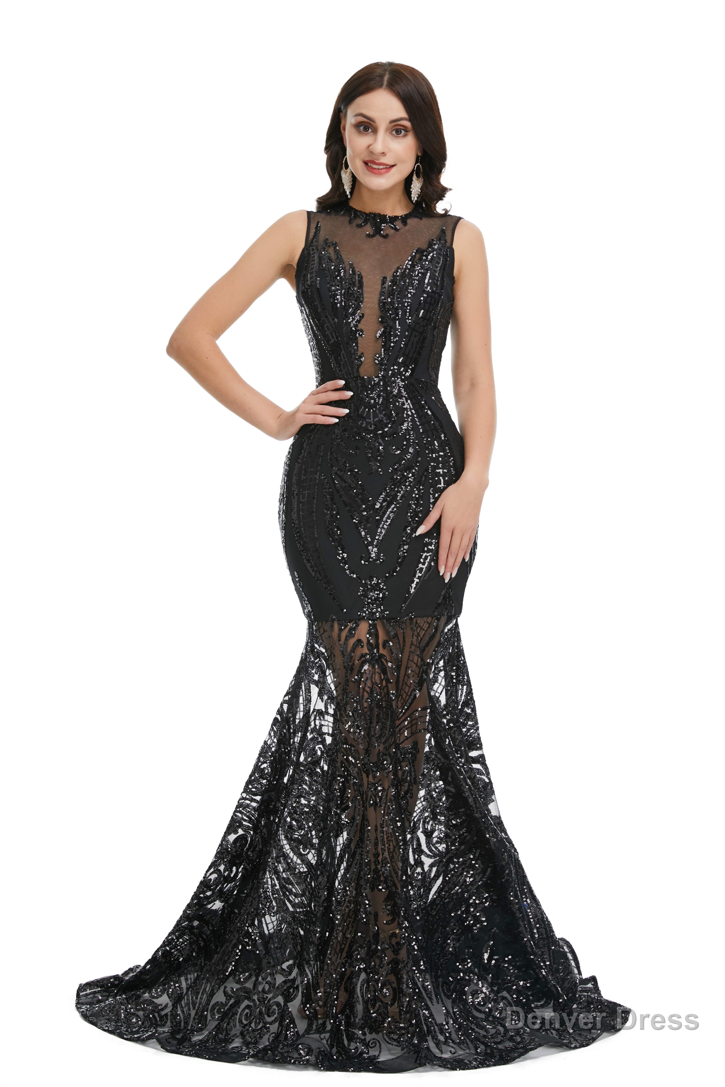 Sequins Sleeveless Floor Length Crew Neck Prom Dresses