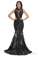 Sequins Sleeveless Floor Length Crew Neck Prom Dresses