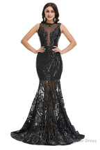 Sequins Sleeveless Floor Length Crew Neck Prom Dresses