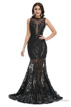 Sequins Sleeveless Floor Length Crew Neck Prom Dresses