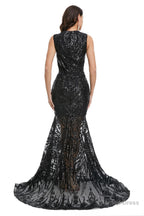 Sequins Sleeveless Floor Length Crew Neck Prom Dresses