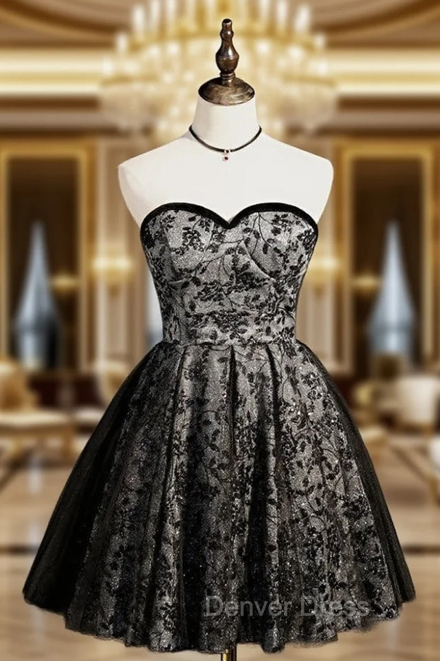 Black Sequins Tulle Sweetheart Homecoming Dresses Main image