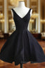 Black Short A Line Prom Dresses Featuring Plunge V Sleeveless Bodice