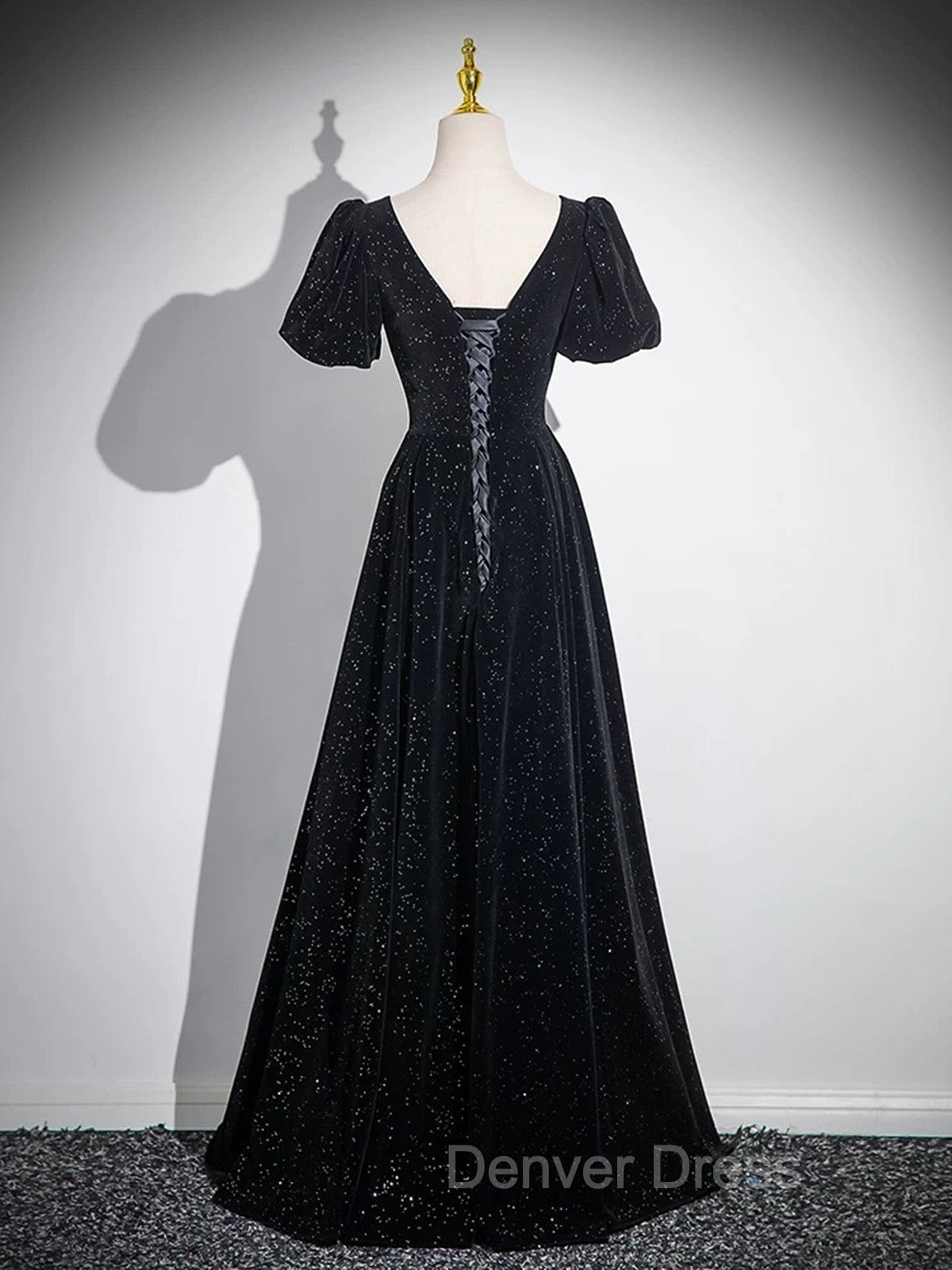 Black Short Sleeves A Line Simple Prom Dress, Black Prom Dress Bridesmaid Dresses