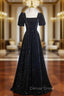 Black Short Sleeves A Line Simple Prom Dress, Black Prom Dress Bridesmaid Dresses