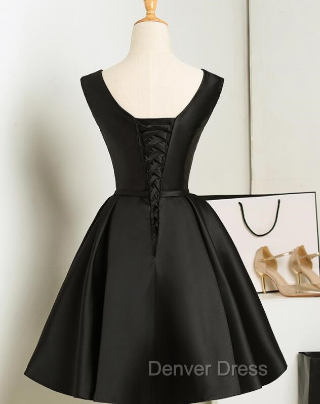 Black Short V Neckline Knee Length Prom Dress, Black Homecoming Dress Prom Dresses