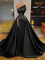 Black Sleeveless A-Line Beaded Side Slit Prom Dress,