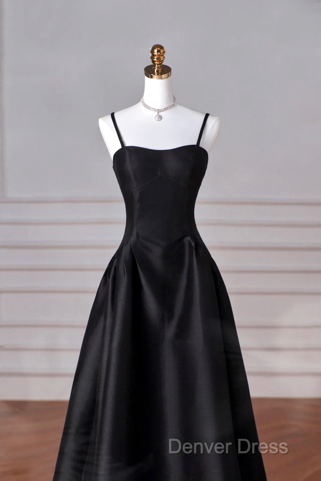 Black Spaghetti Strap Satin Long Prom Dresses, A-Line Backless Evening Party Dresses Secondary image