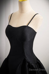 Black Spaghetti Strap  Satin Short Prom Dress, Simple A-Line Homecoming Party Dress