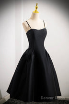 Black Spaghetti Strap Satin Short Prom Dress, Simple A-Line Homecoming Prom Dresses