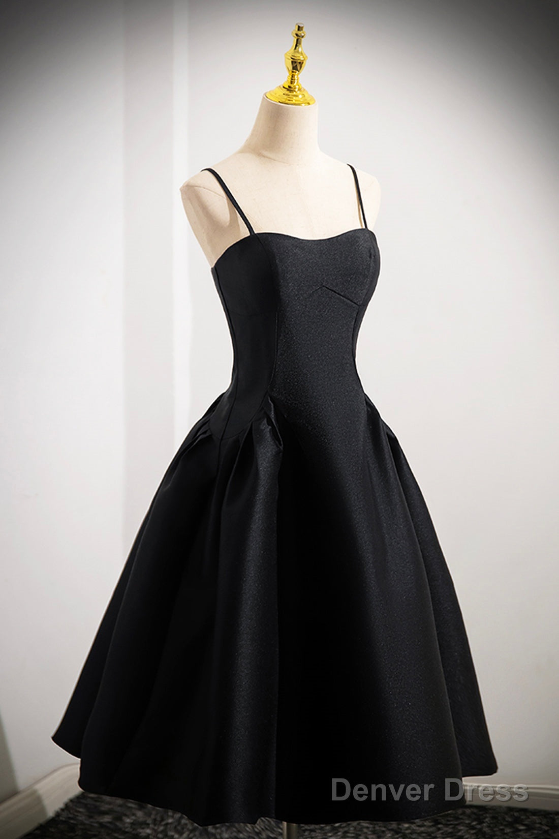 Black Spaghetti Strap Satin Short Prom Dress, Simple A-Line Homecoming Prom Dresses