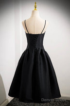 Black Spaghetti Strap Satin Short Prom Dress, Simple A-Line Homecoming Prom Dresses