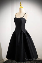 Black Spaghetti Strap Satin Short Prom Dress, Simple A-Line Homecoming Prom Dresses
