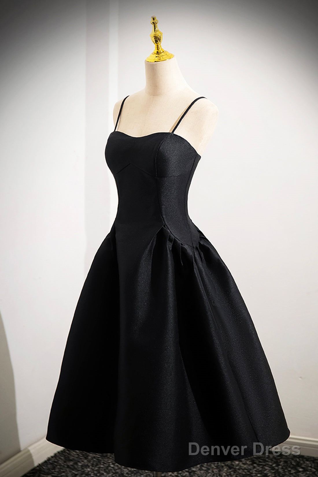 Black Spaghetti Strap Satin Short Prom Dress, Simple A-Line Homecoming Prom Dresses
