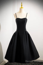 Black Spaghetti Strap  Satin Short Prom Dress, Simple A-Line Homecoming Party Dress