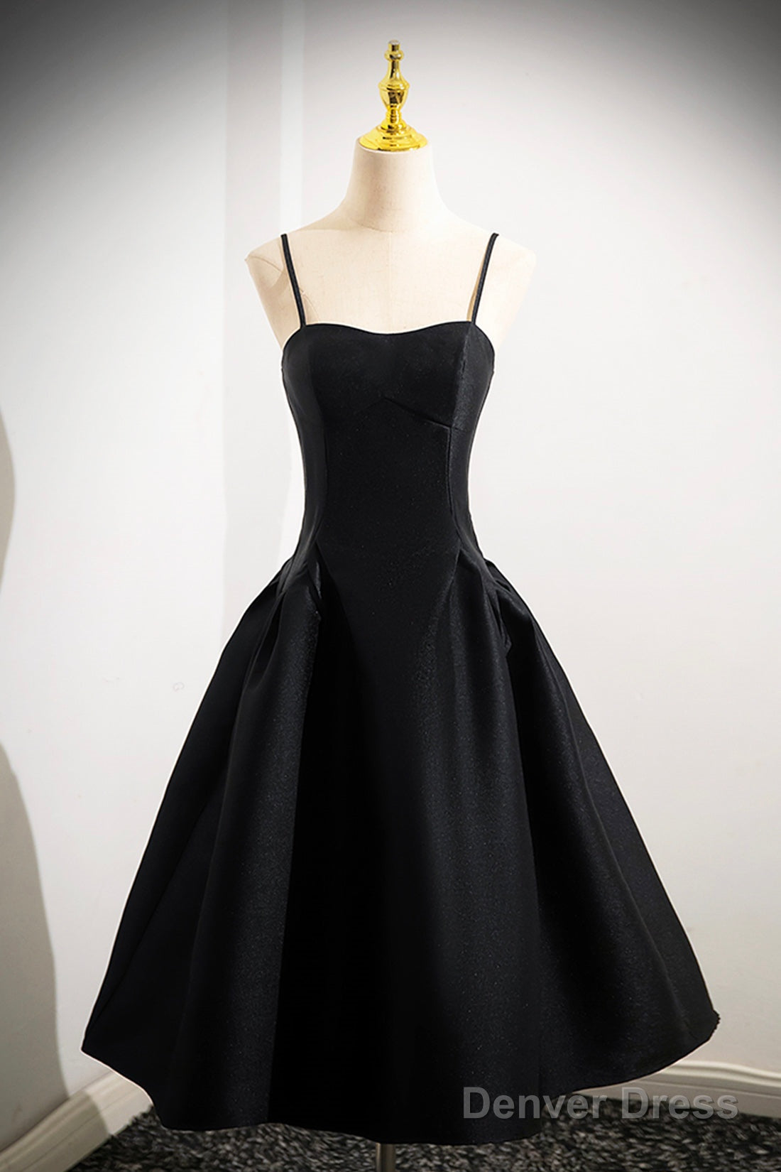 Black Spaghetti Strap  Satin Short Prom Dress, Simple A-Line Homecoming Party Dress
