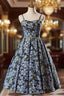 Black Spaghetti Straps Flower Print Homecoming Dresses
