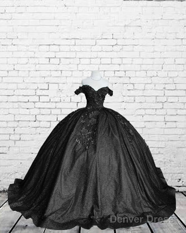 Black Sparkly Ball Gown Dress With 3D Flowers Secondary image