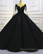 Black Sparkly Long Sleeve Wedding Ball Gown Dresses