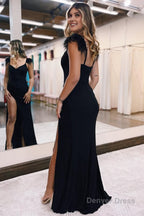 Black Sparkly Sheath Prom Dress with Slit