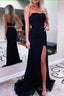 Black Sparkly Strapless Long Sheath Prom Dress with Slit Prom Dresses