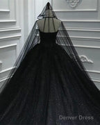 Black Sparkly Wedding Dresses Ball Gowns With Cape Veil