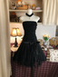 Black Strapless Lace Sexy A Line Short Birthday Outfits Prom Graduation Homecoming Dresses