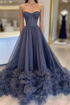 Black Strapless Long Prom Dresses with Ruffle Skirt