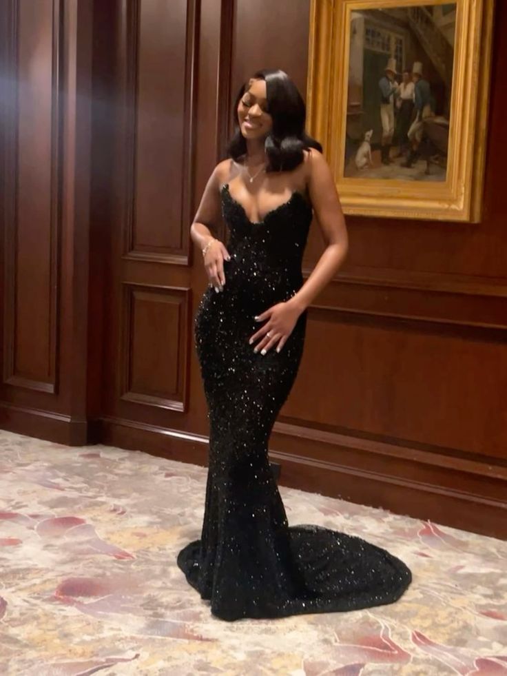 Black Strapless Mermaid Long Prom Dresses Prom Gowns Secondary image