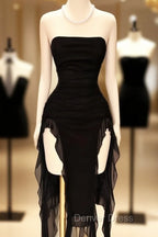 Black Strapless Midi Length Ruffle Prom Dress Sexy Prom Dresses
